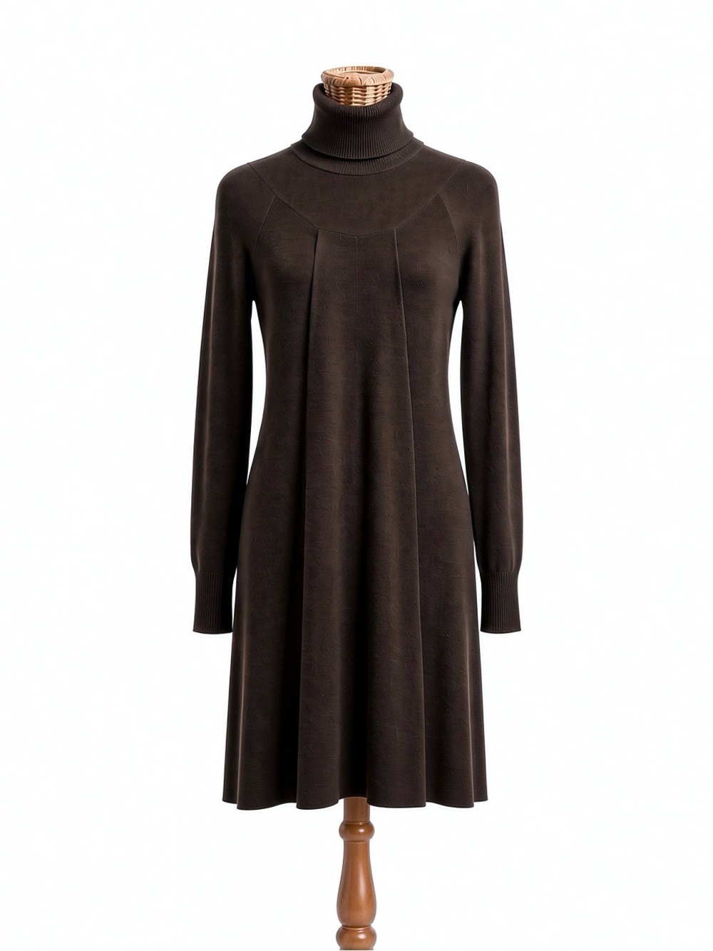 Autumn Cashmere Turtleneck Sweater Dress Midi A-Line Rich Brown XS